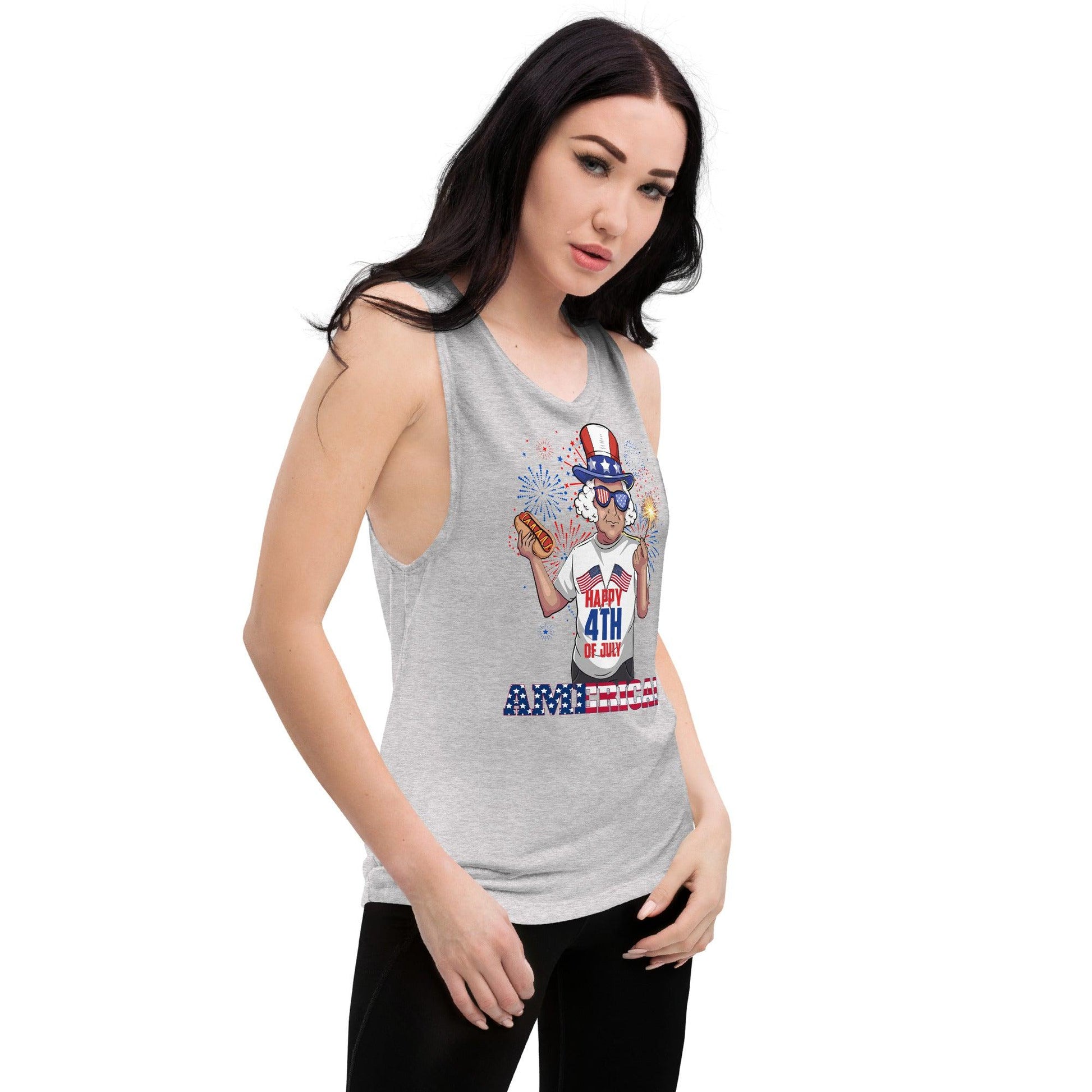 "George Washington Happy 4th of July!" Ladies’ Muscle Tank - Gizmo Graphic Works