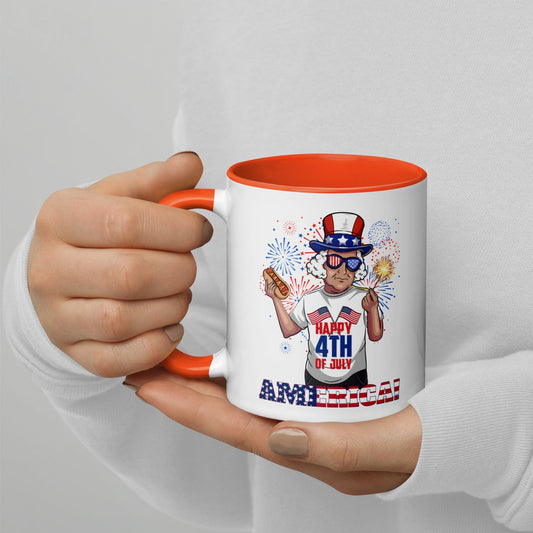 "George Washington Happy 4th of July" Mug with Color Inside - Gizmo Graphic Works