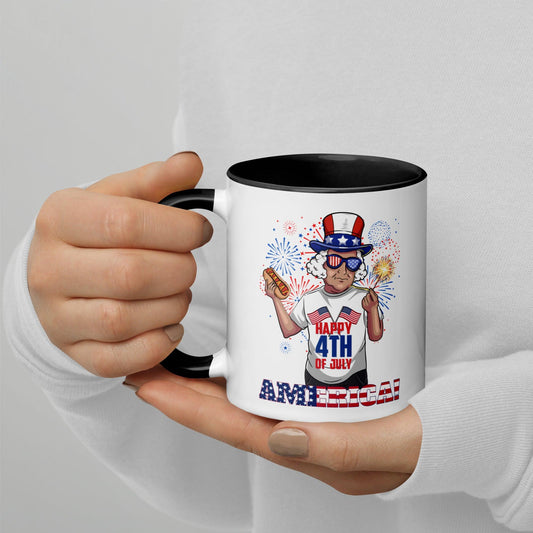 "George Washington Happy 4th of July" Mug with Color Inside - Gizmo Graphic Works