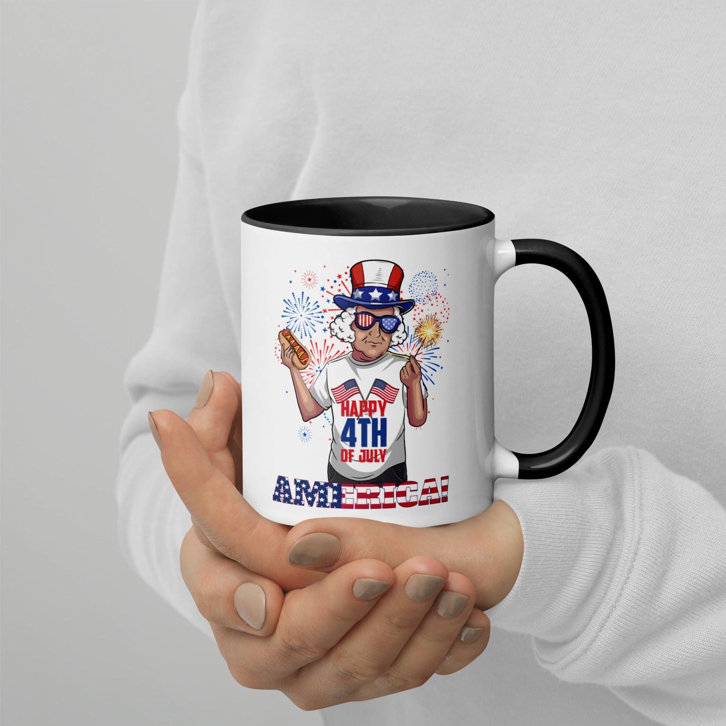 "George Washington Happy 4th of July" Mug with Color Inside - Gizmo Graphic Works