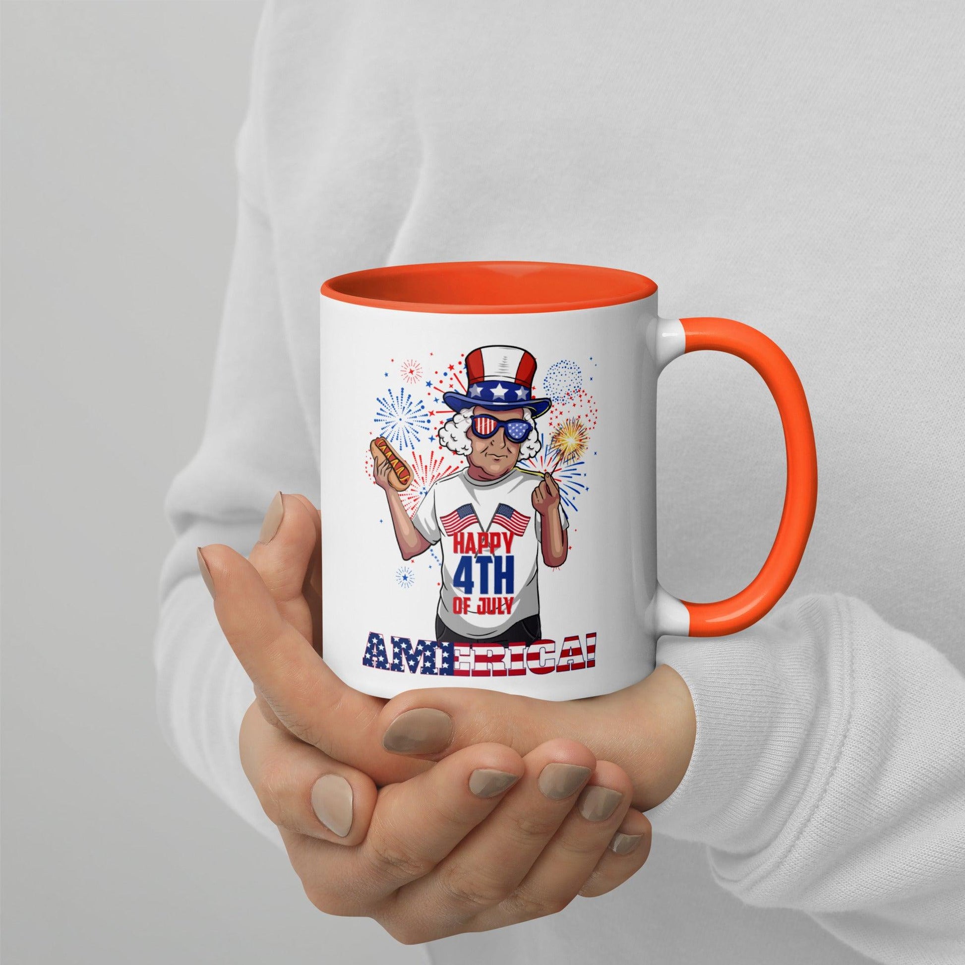 "George Washington Happy 4th of July" Mug with Color Inside - Gizmo Graphic Works