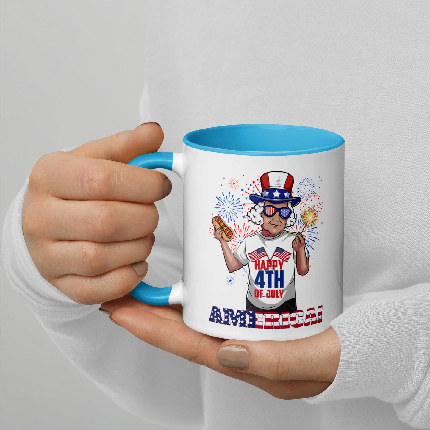 "George Washington Happy 4th of July" Mug with Color Inside - Gizmo Graphic Works