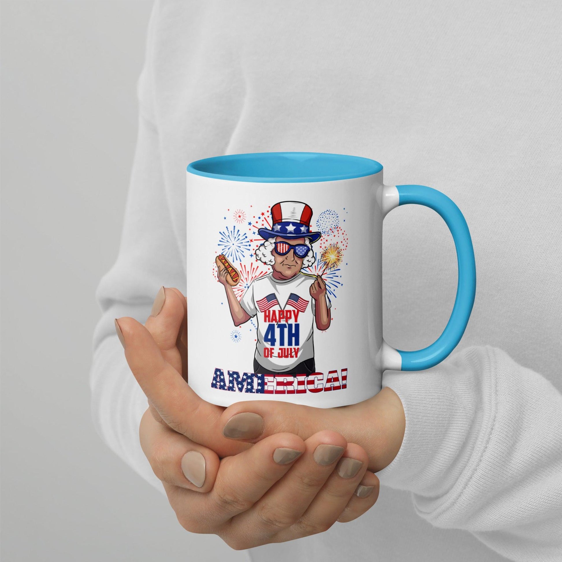 "George Washington Happy 4th of July" Mug with Color Inside - Gizmo Graphic Works